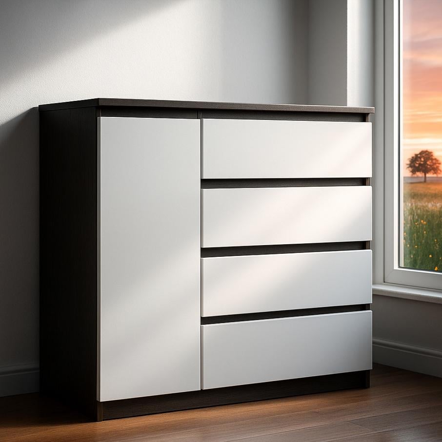 Комод Мастер Форм Брайт ДСП 4/1 телескопические направляющие левосторонний 1000х376х950 мм Венге магия/Белый (20118)