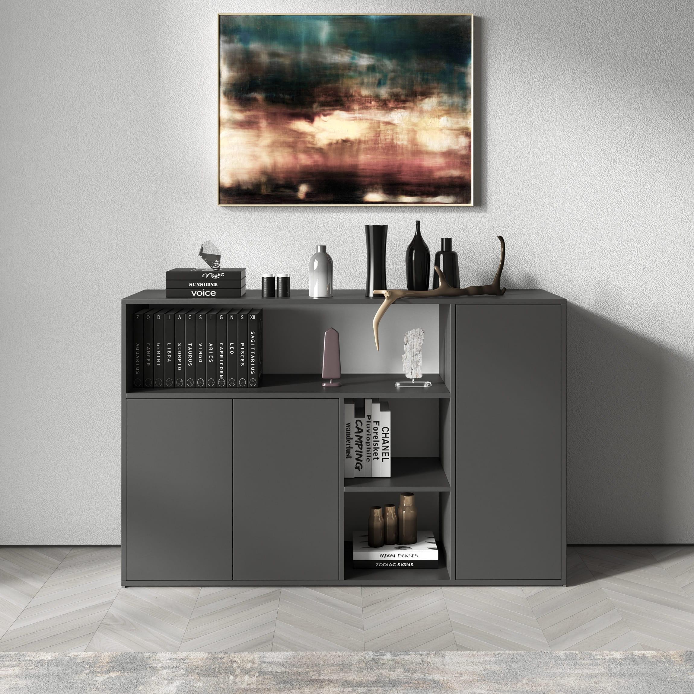 Комод №3 з відритими полицями та дверцятами Антрацит (380316) - фото 1 Комод №3 з відритими полицями та дверцятами Антрацит (380316) - фото 1