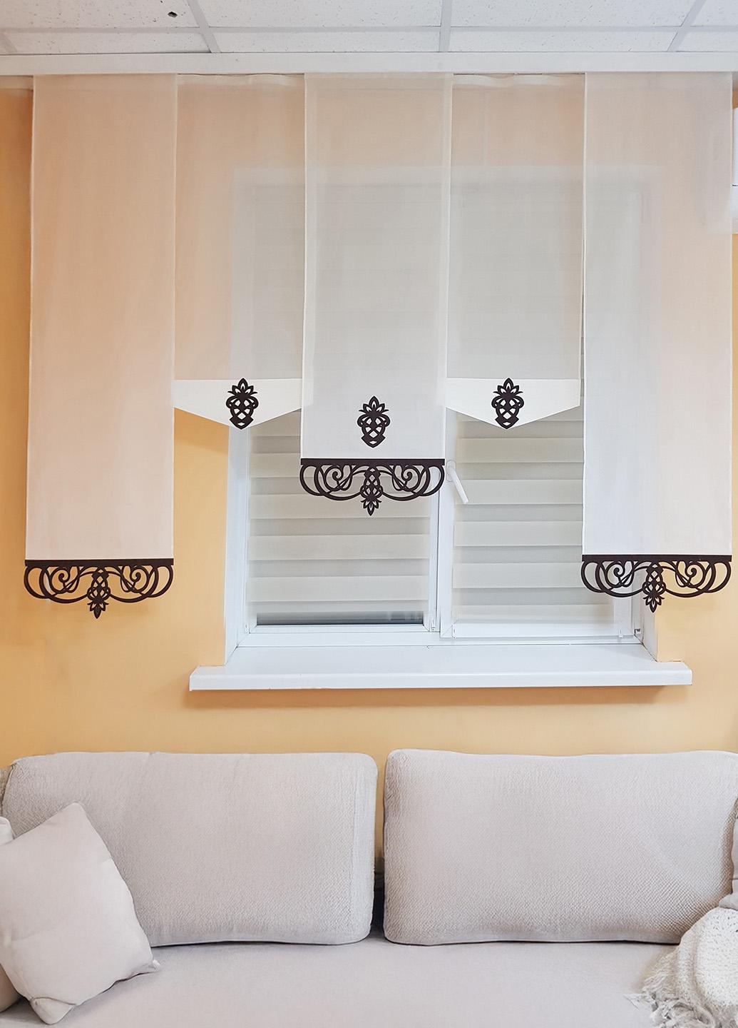 Комплект панельных занавесок Firanka Ажур 5 шт. карниз 195 см Молочный с коричневым (40_3п) - фото 2 Комплект панельных занавесок Firanka Ажур 5 шт. карниз 195 см Молочный с коричневым (40_3п) - фото 2