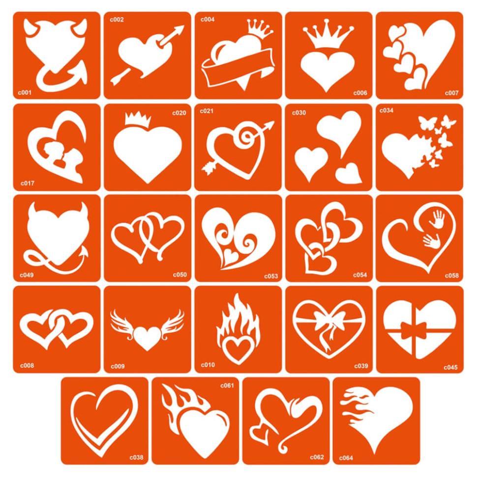 Набір трафаретів для біо-тату C сердечка (c-simple_24_1)