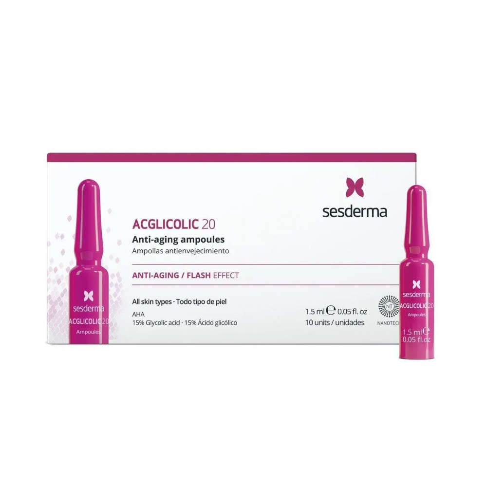 Ампулы с гликолевой кислотой SesDerma ACGLICOLIC 20 Anti-Aging Moisturizing 10x1,5 мл