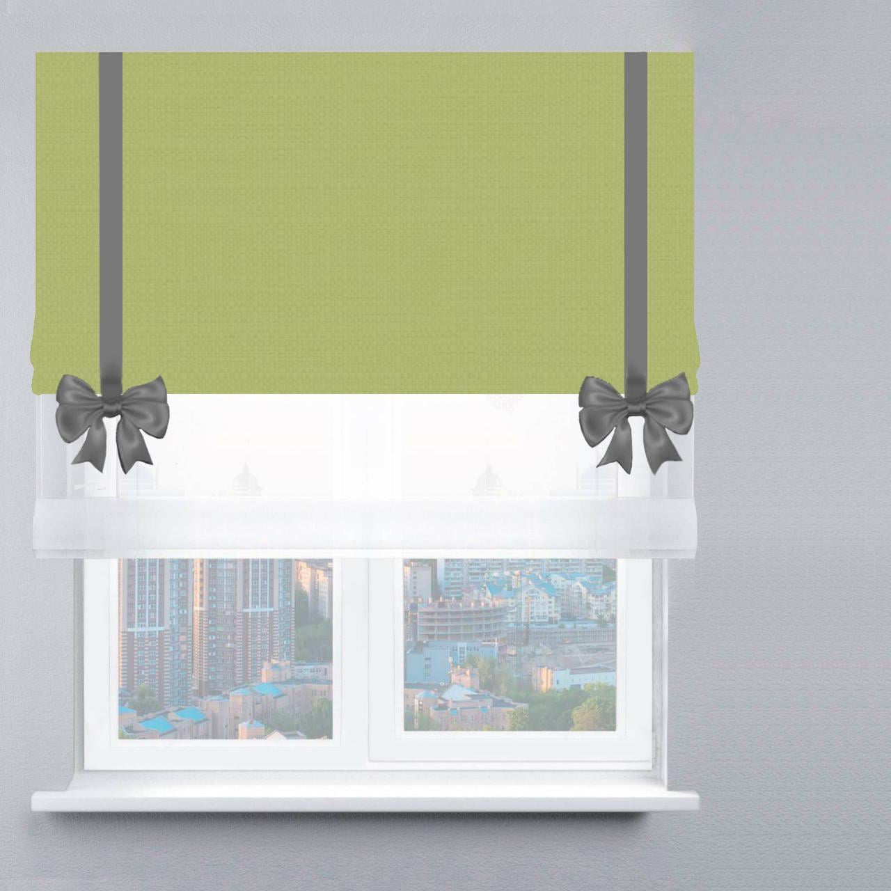 Римская штора день-ночь рогожка Dimout с лентой и бантом 80х170 см Белый/Салатовый