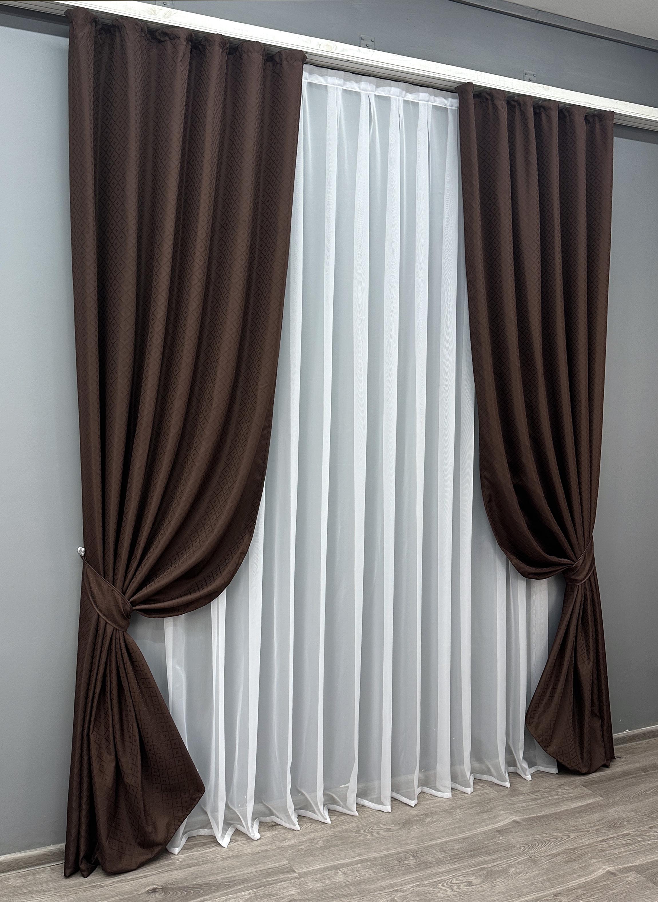 Комплект штор VR-Textil № 1746ш жаккард 145х270 см 2 шт. Коричневый (33-0704) - фото 2 Комплект штор VR-Textil № 1746ш жаккард 145х270 см 2 шт. Коричневый (33-0704) - фото 2
