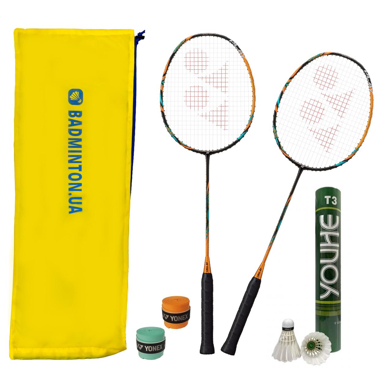 Набір для бадмінтону Yonex Luxe 2 ракетки/12 пір'яних воланів/2 намотки/2 чохла