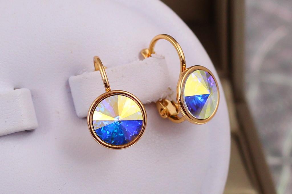 Серьги Xuping Jewelry камни Сваровски в ободке бензиновые хамелеон 1,6 см Золотистый