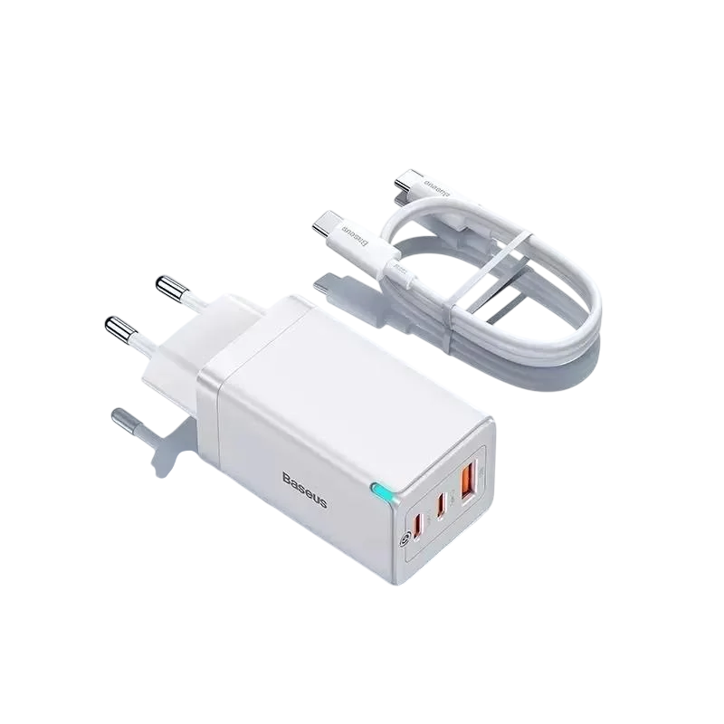 Зарядний пристрій для телефонів Baseus 65W GaN5 Pro та кабель Type-C-Type-C PD 100W White (CCGP120202)