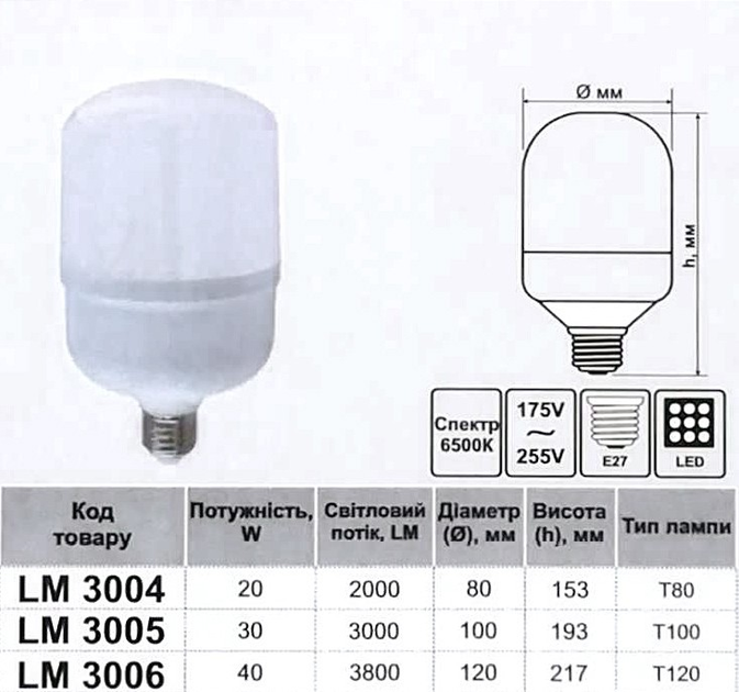 Світлодіодна лампа Lemanso LM3005 T100 30Вт E27 6500К 3000Лм 175-265В матова - фото 3