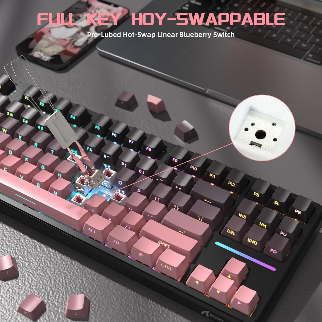 Клавіатура ігрова attack shark X87 бездротова механічна із RGB підсвічуванням з підтримкою HOT-SWAP - фото 9 Клавіатура ігрова attack shark X87 бездротова механічна із RGB підсвічуванням з підтримкою HOT-SWAP - фото 9