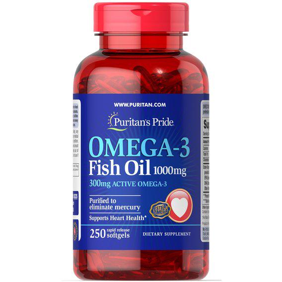 Омега 3 Puritan's Pride Omega-3 Fish Oil 1000 мг 250 Softgels