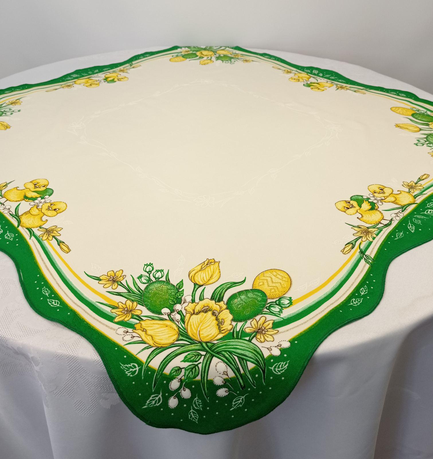 Скатерть квадратная пасхальная Print Easter Flowers Green Cream (CN14285)
