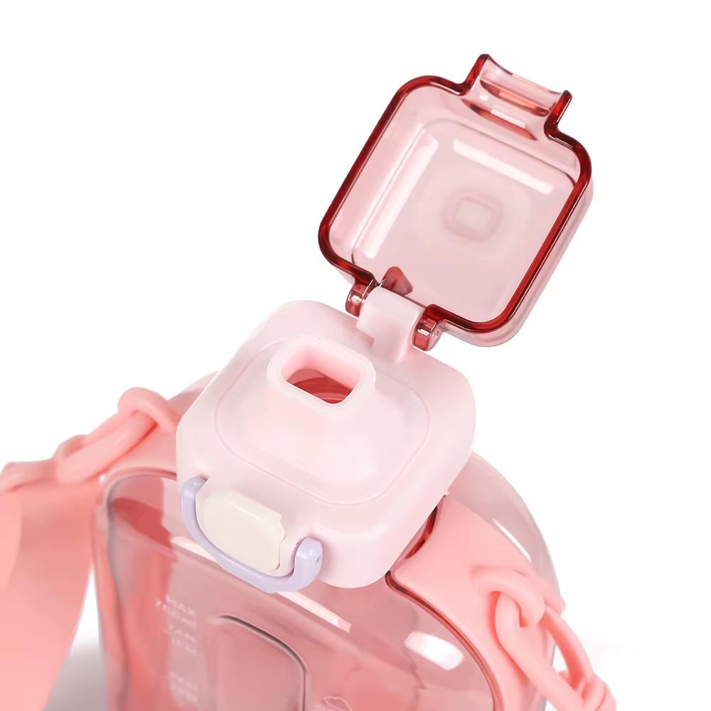 Бутылка для воды спортивная пластиковая с мерной шкалой и регулируемым ремешком 750 мл Розовый (D-0098) - фото 6