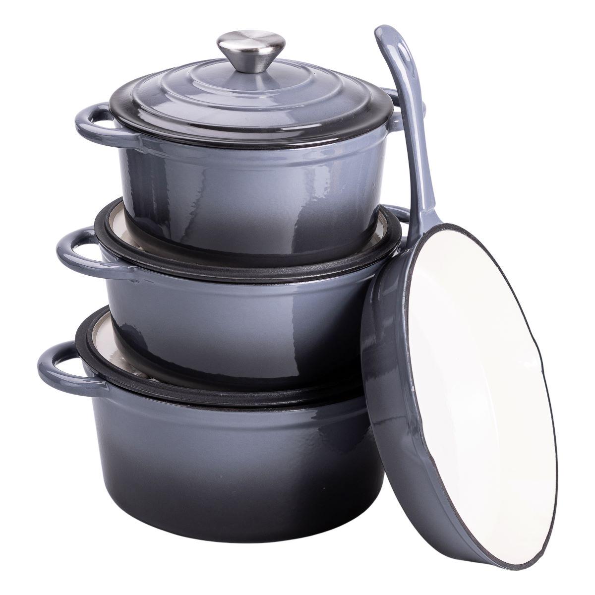 Набор чугунной посуды HP-1-5 для приготовления 3 кастрюли и сковорода с эмалированным покрытием Серый (7248) - фото 4 Набор чугунной посуды HP-1-5 для приготовления 3 кастрюли и сковорода с эмалированным покрытием Серый (7248) - фото 4