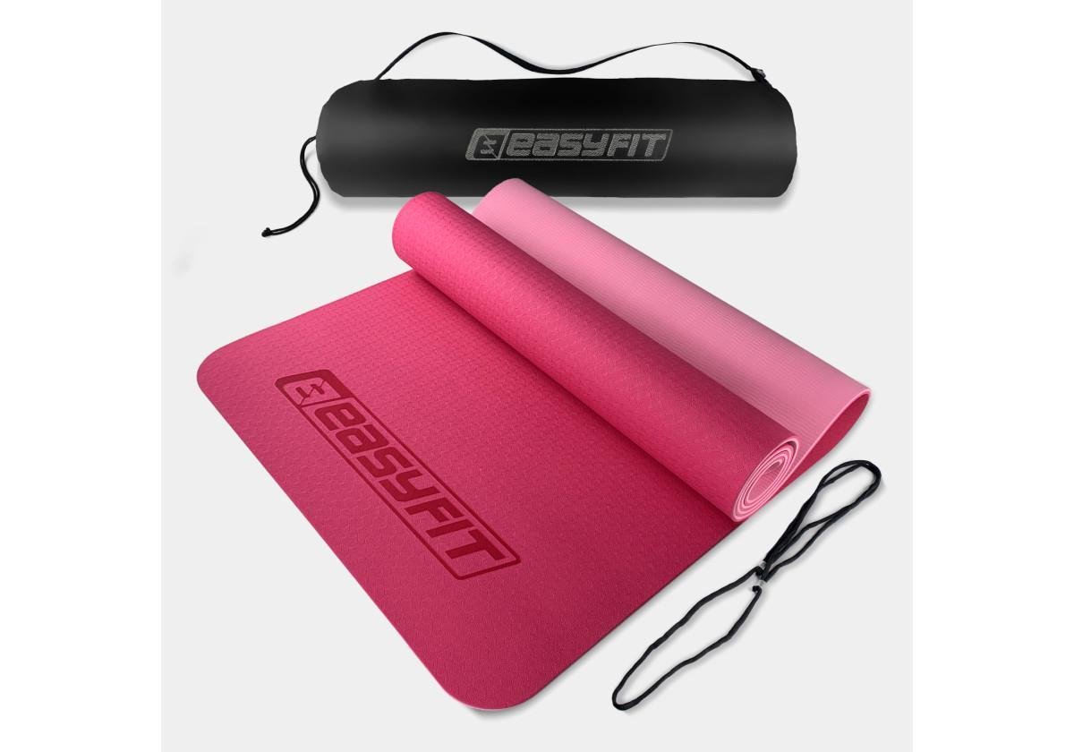Коврик для йоги и фитнеса EasyFit TPE/TC двухслойный с чехлом 6 мм Розовый (EF-1924s-PP)