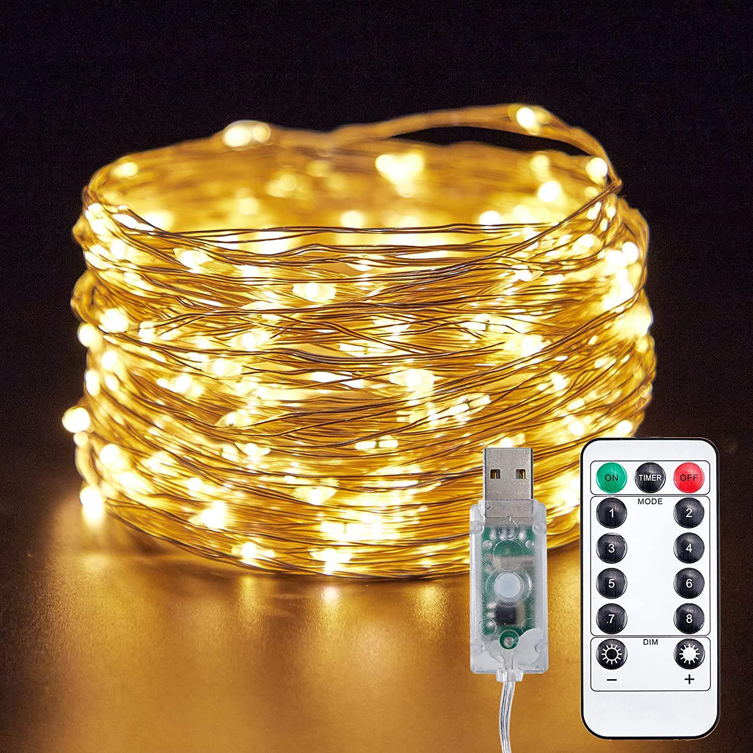 Гирлянда нить капля росы 10 м 100 LED ламп USB с пультом Желтый (2034845748)