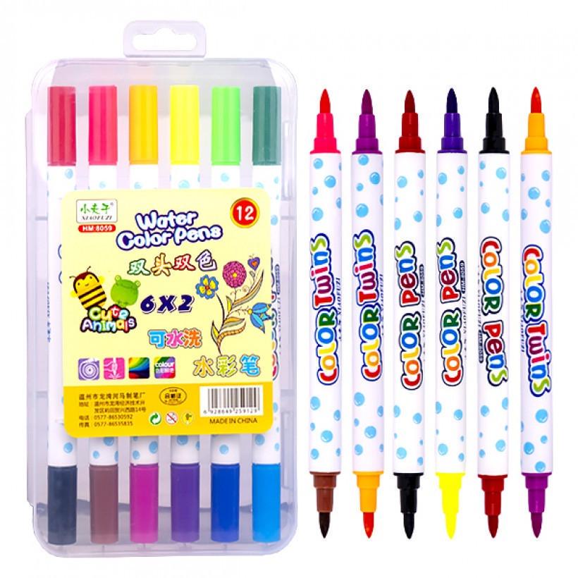 Набір фломастерів двоколірних 8059-12 6 штук 12 кольорів в пластиковому боксі (RLT19636) - фото 2