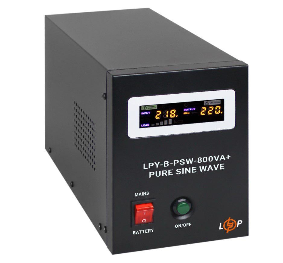 Джерело безперебійного електроживлення LogicPower LPYBPSW-800VA 560 Вт LCD 12V під зовнішній АКБ заряд 15А (57457)