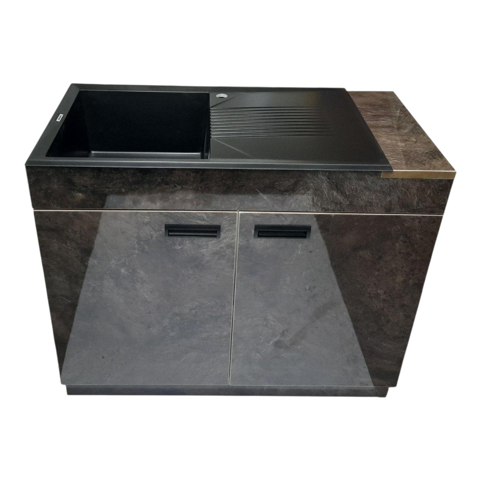 Тумба кухонная пластиковая Mikola-M с покрытием HPL 5029 и каменной мойкой Адамант 100 см (2414)