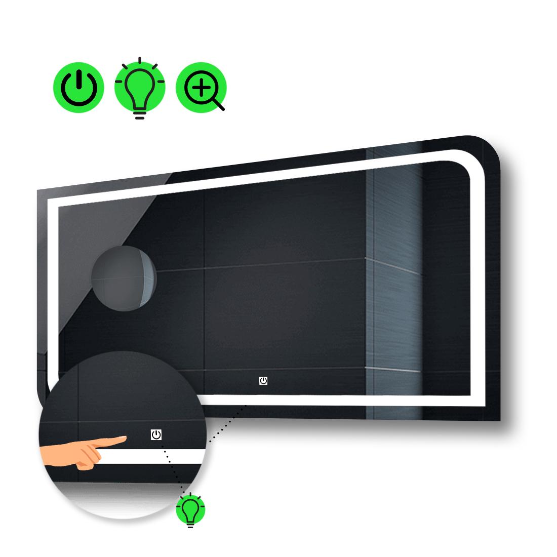 Зеркало с LED подсветкой Noemi с сенсором и увеличительной линзой без подсветки 100x70 см (Neomig143)