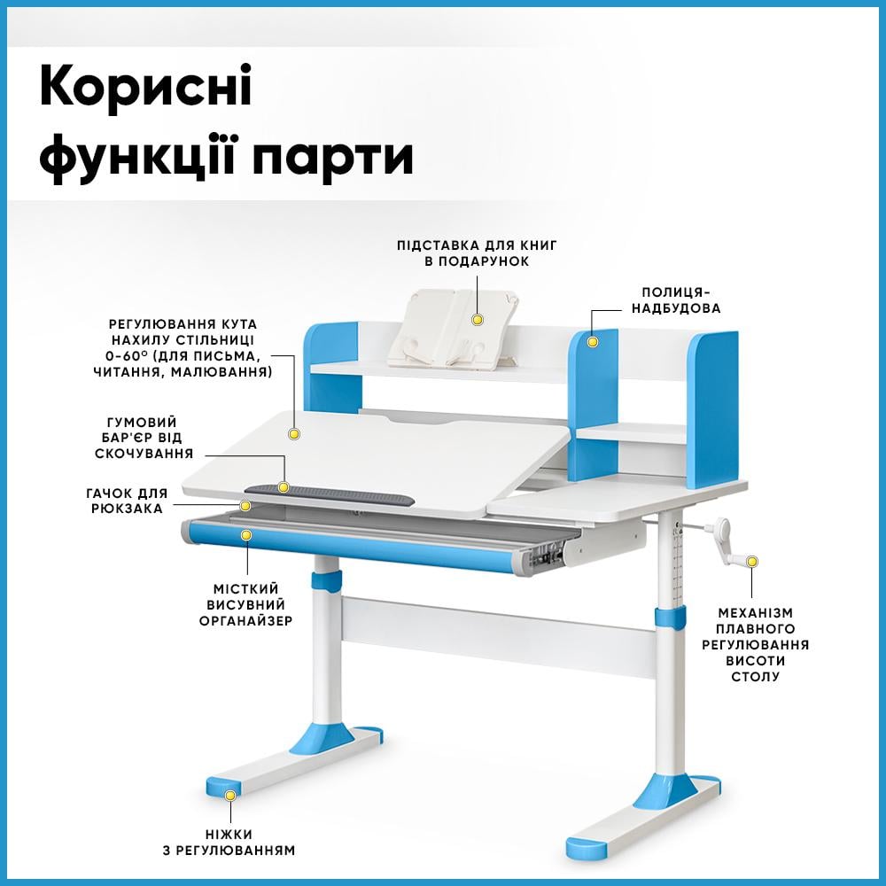 Парта трансформер шкільна Evo-kids TH-330 W/BL ергономічна Синій - фото 11