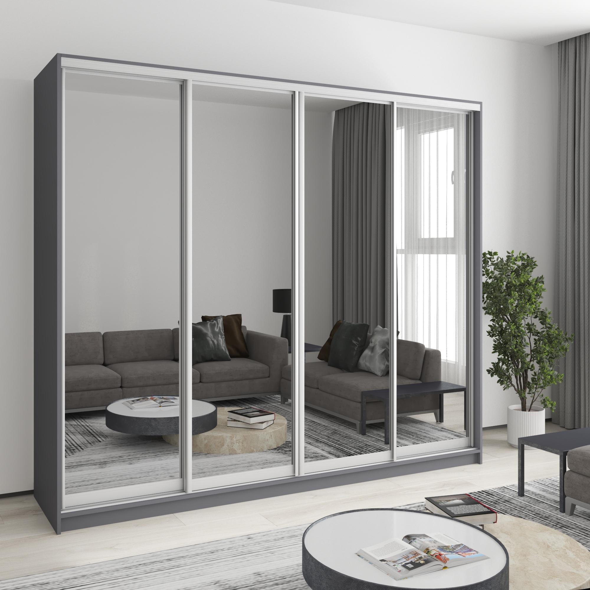 Шкаф-купе четырехдверный MebelStar Комбо AL 4 зеркала 240x45x210 см Антрацит (MBS-12537)
