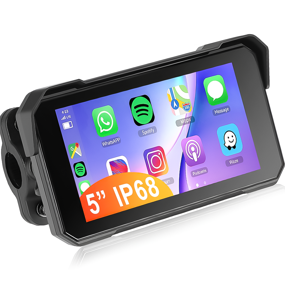 Монитор для мотоцикла Podofo A4058 с Bluetooth/Apple CarPlay и Android Auto/IP68 мультимедийный 5" Черный (28587408)