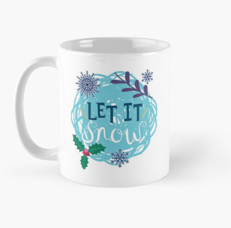 Чашка керамическая с принтом Let it snow Рождество Новый Год 330 мл Белый