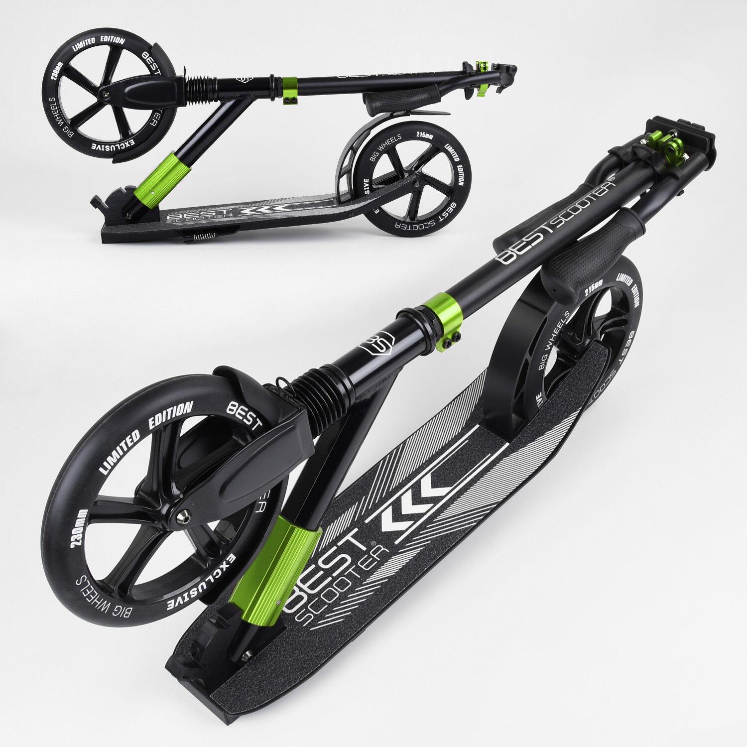 Самокат алюмінієвий Best Scooter з PU колесами і 1 переднім амортизатором Black/Green (99629) - фото 3