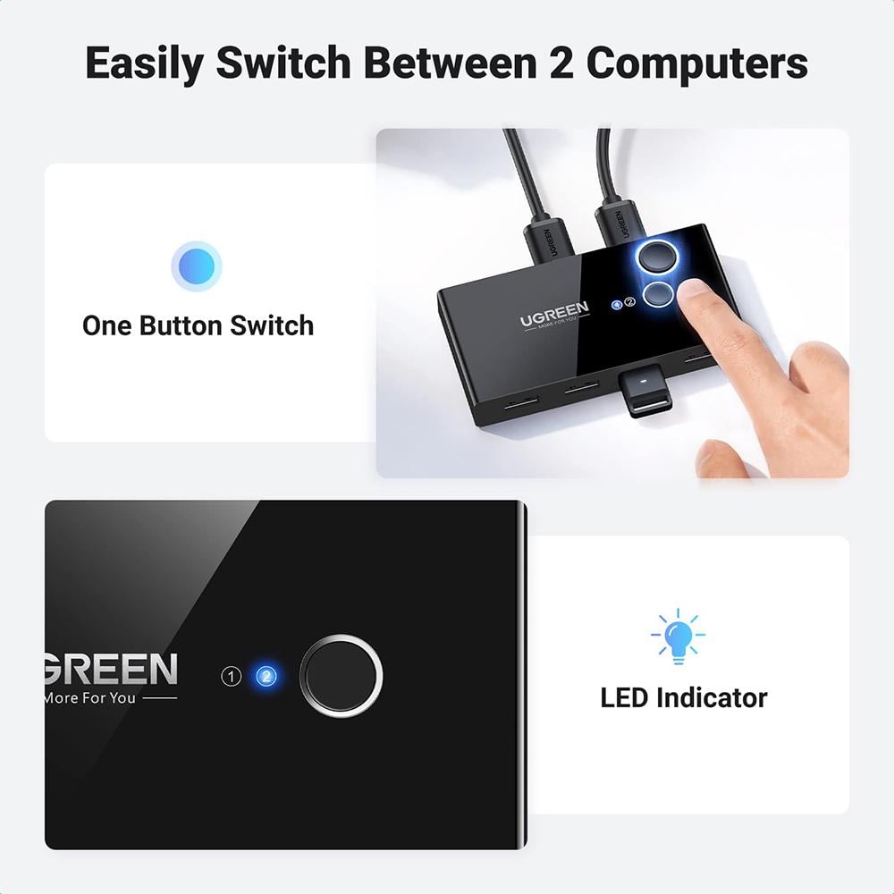 Комутатор USB кабелів UGREEN US216 2 In 4 Out USB 2,0 Sharing Switch Box Black (30767) - фото 9 Комутатор USB кабелів UGREEN US216 2 In 4 Out USB 2,0 Sharing Switch Box Black (30767) - фото 9