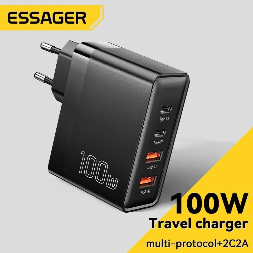 Зарядний пристрій мережевий Essager GAN 100W 2 Type-C/2 USB (25397376) - фото 11 Зарядний пристрій мережевий Essager GAN 100W 2 Type-C/2 USB (25397376) - фото 11