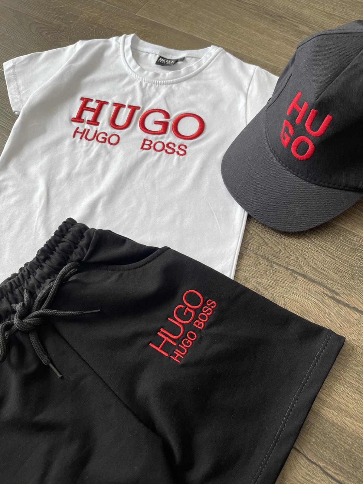 Костюм для мальчика HUGO BOSS футболка/шорты/кепка 122-128 см Бело-черный (27303989) - фото 6