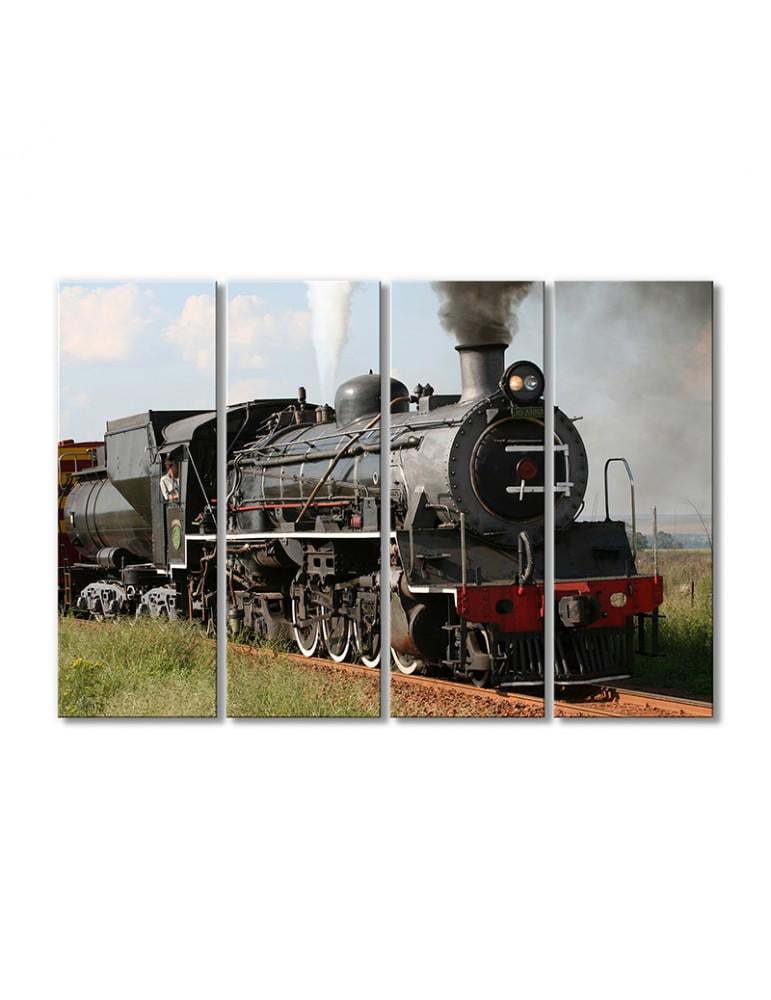 Картина модульная Паровоз в степи 4 модуля 90x135 см