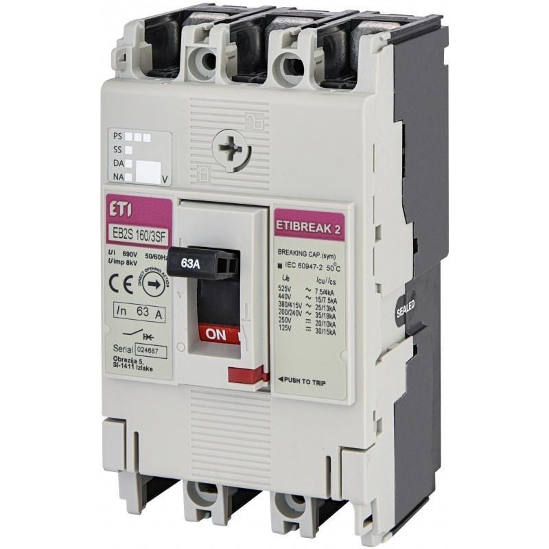 Автоматичний вимикач силовий ETI 63A 25kA 3 полюси EB2S 160/3SF 63A 3p 004671833 (56934)