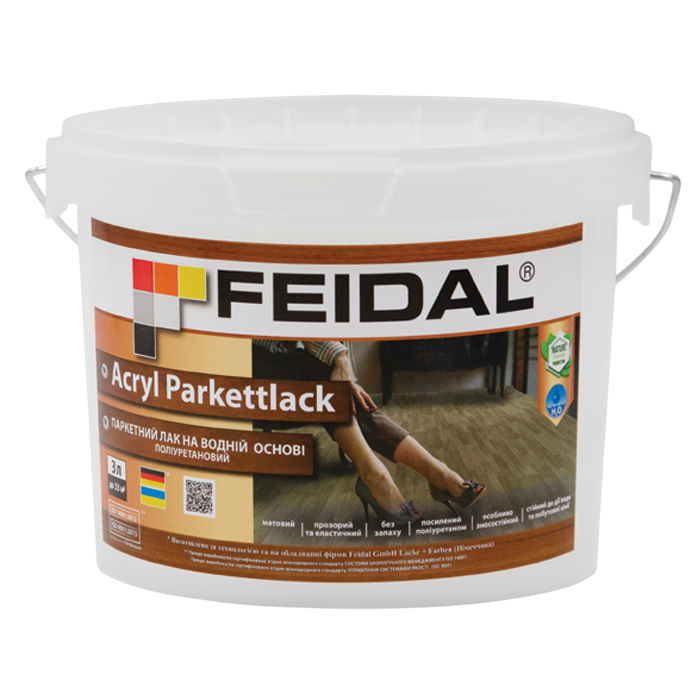 Лак паркетный матовый на водной основе Feidal Acryl Parkettlack 3 л (2034870092)