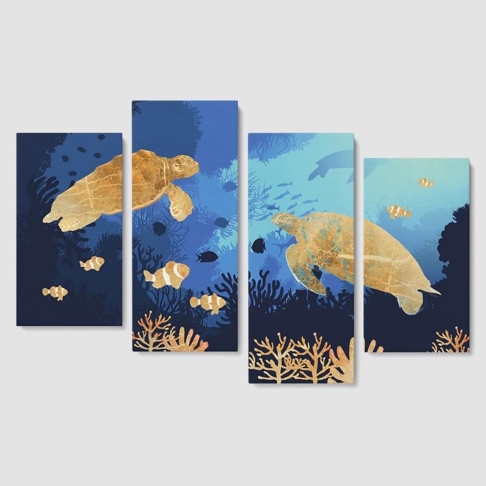 Картина модульная Malevich Store Золотая черепаха из четырех частей 129x90 см (MK412825)