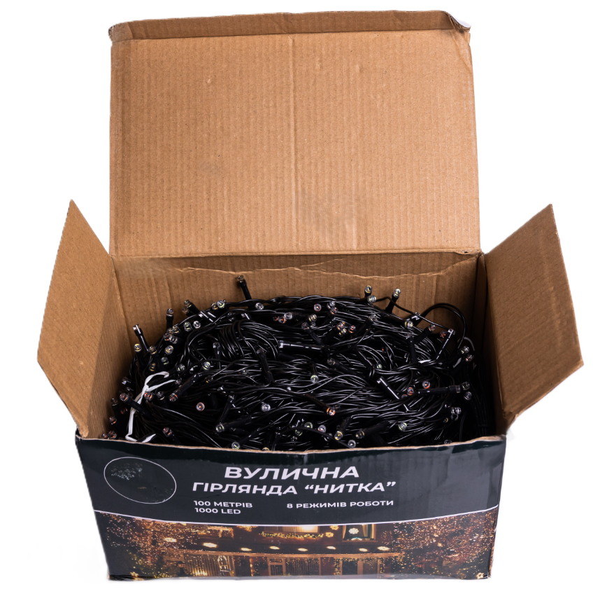 Гирлянда нить уличная 1000 LED 100 м на солнечной батарее черная нить с пультом ДУ Синий - фото 5
