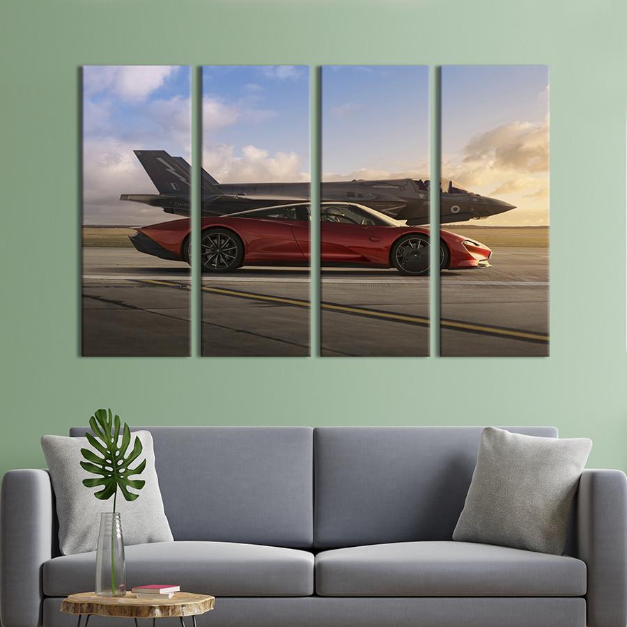 Картина на холсте Красный Макларен против истребителя 149x93 см (1364-41)