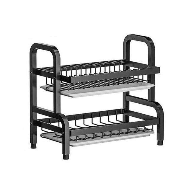 Органайзер для сушіння та зберігання посуду Bawl Rack R2F металевий на 2 яруси 43 см Чорний