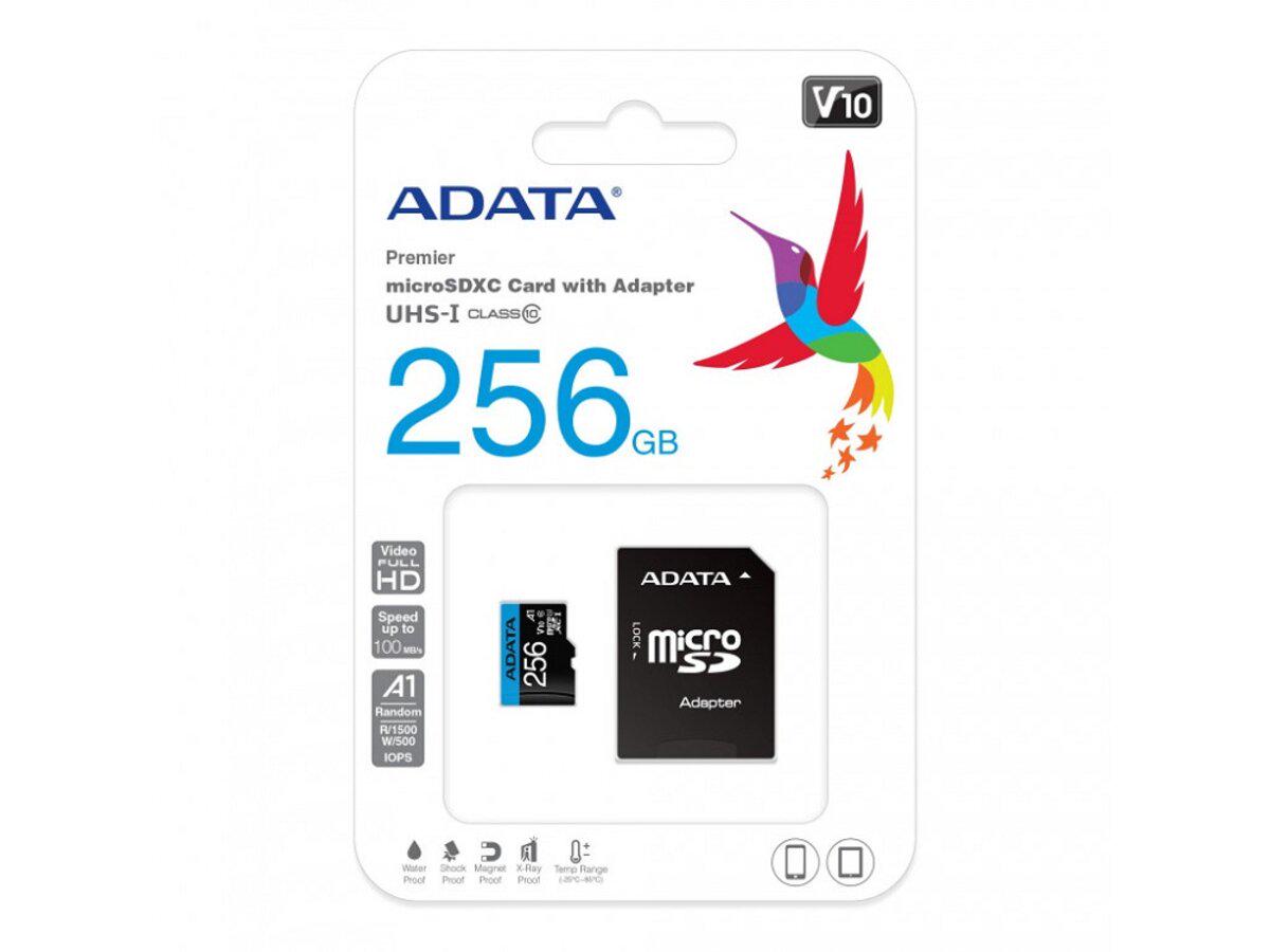 Карта пам'яті microSDXC ADATA Premier 256 Gb Class 10 А1 R-100 Mb/s SD-адаптер (USDX256GUICL10A1-RA1) - фото 2