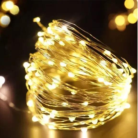 Гирлянда светодиодная Роса 5 м на батарейках 50 led нить на белом проводе Желтый (50L5MWY) Гирлянда светодиодная Роса 5 м на батарейках 50 led нить на белом проводе Желтый (50L5MWY)