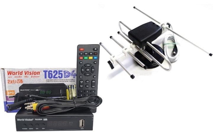 Тюнер World Vision T625D4/антенна комнатная Волна-2 с тв-кабелем