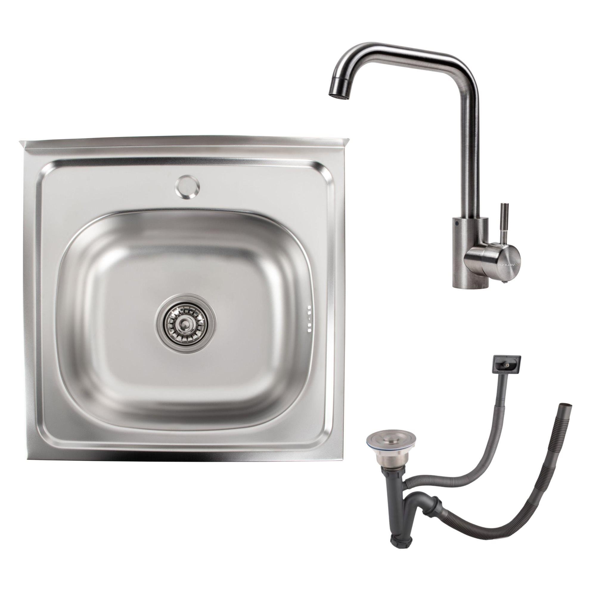 Комплект мийка накладна 5050 сатин 0,7/160 Valeso та змішувач NS02A Valeso Комплект мийка накладна 5050 сатин 0,7/160 Valeso та змішувач NS02A Valeso