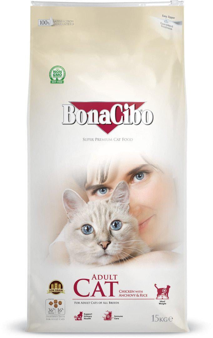 Корм сухий BonaCibo Cat Chicken&Rice with Anchovy 15 кг (8694686406953)