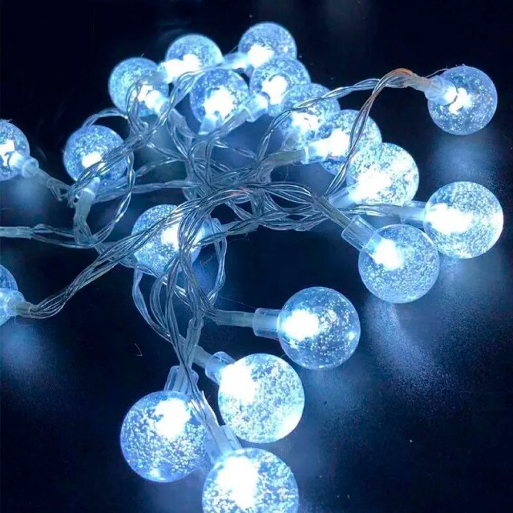 Світлодіодна гірлянда Кульки прозорі 20 LED 5 м і перехідник 220V IP44 Холодний білий