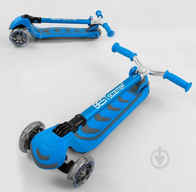 Самокат триколісний Best Scooter складане алюмінієве кермо, 4 колеса PU зі світлом Blue (102319) - фото 5