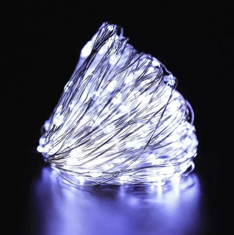 Новогодняя гирлянда Капля росы 100 LED 10 м на батарейках Холодный белый (Е500184(cold))