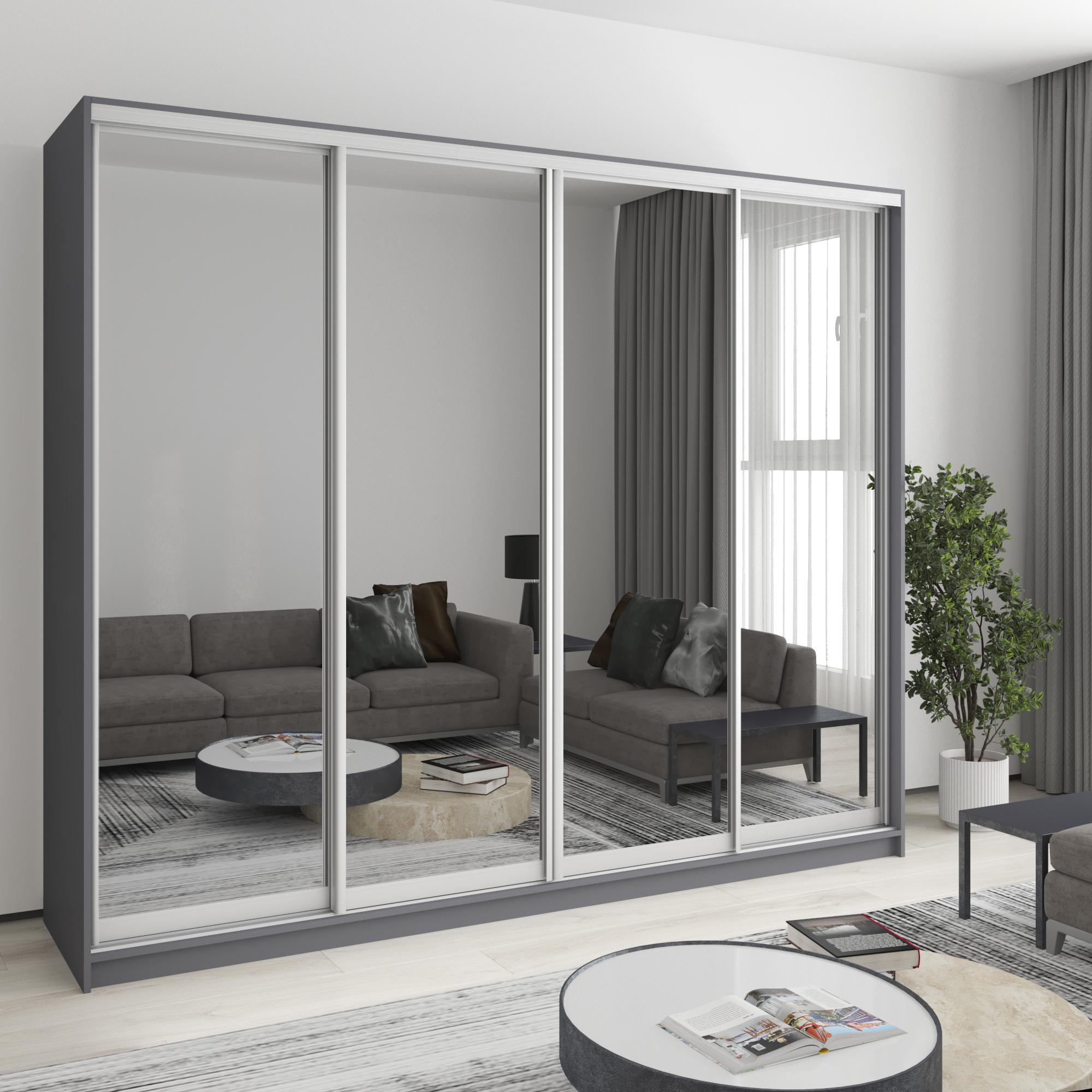 Шкаф-купе четырехдверный MebelStar Стандарт AL 4 зеркала 250x60x210 см Антрацит (MBS-12326) Шкаф-купе четырехдверный MebelStar Стандарт AL 4 зеркала 250x60x210 см Антрацит (MBS-12326)