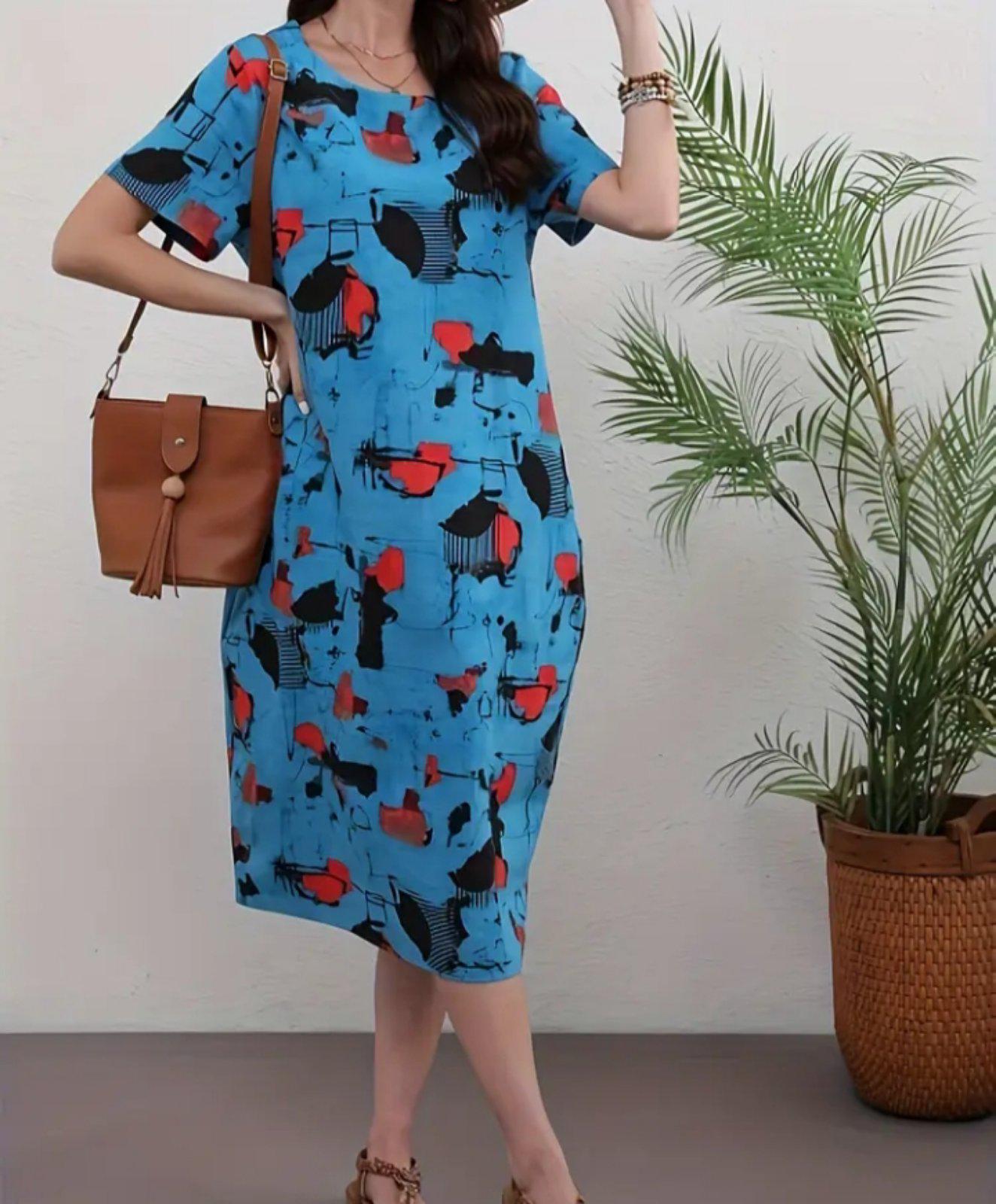 Сукня лляна з короткими рукавами ХХL Блакитний (00208)