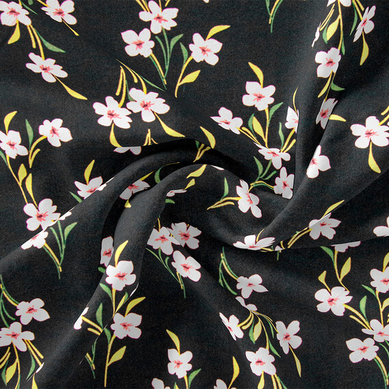 Ткань штапель твил IDEIA V-208/1 Подснежник 1,5 м Черный/Цветочный (2200004208534)