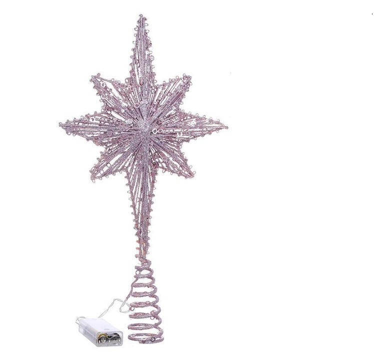 Верхушка для елки звездочка LED-подсветкой 40x20 см Розовый.