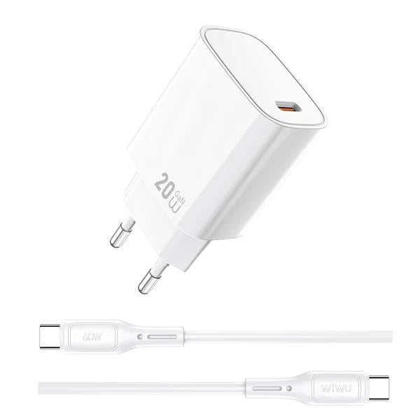 Зарядное устройство WIWU Essen GaN Wi-G007 20W USB-C PD с кабелем Type-C EU White (6977703653878)